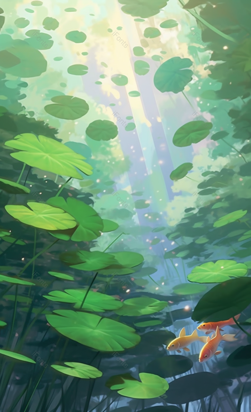 鱼戏莲叶中荷叶连连绿色插画背景,插画/手绘图,插画/手绘图库,插画/手绘图下载,插画/手绘